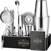 Plat Star Mixology Bartender Kit | Home Bar Set Cocktail Shakers Bartending Kit | Bar Tools Boston Shaker Set with Black Stand | Professional Cocktail Mixing Set Mixologist Barware Stainless Steel