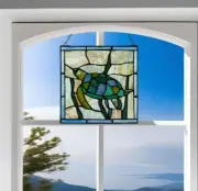 Tiffany Style Stained Glass Serene Sea Turtle Window Panel Suncatcher 10x10in