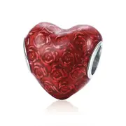 Silver plating Red Rose Flower In Heart Shape Charms Beads Fit Charm Bracelets Valentines Jewelry