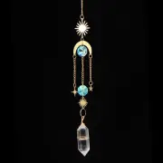 Natural Gems Clear Quartz Crystal Wind Chime Pendulum Point Wand Hanging Decor