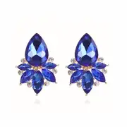 Vintage Rhinestone Earrings Fancy Crystal Cluster Drop Earrings Royal Blue Stud
