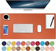 Boutilon Leather Mouse Pad,Extended Desk Pad for Keyboard and Mouse Non-Slip Study Desk Writing Pad Desktop Protector for Home Office Accessories,30"x 14"(M-Orange H)
