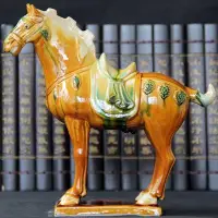 在飛比找Yahoo!奇摩拍賣優惠-下殺 唐三彩馬陶瓷馬擺件國禮大馬工藝禮品客廳裝飾品風水擺