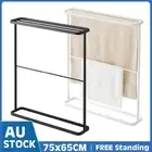 Metal Towel Rail Rack Bath Free Standing Coat Holder Clothes Drying Shelf Stand