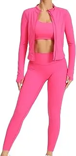 [DSAoTeng] Women's Seamless High Waist Leggings Sports Bra Zip Jacket 3 Piece Sets-High Waist Tummy Control Activewear for Yoga Gym (Pink,S), Pink, S