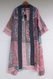 Taking Shape Duster 16 Womens Kimono Satin Cover Up Pink Blue TS Open Boho