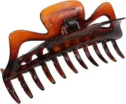 Parcelona French Classic Jumbo Large 5 1/2" Celluloid Acetate No Slip Grip Jaw Hair Claw Clip Strong Hold Durable Styling Volume Women Hair Accessories, Made in France (Tortoise Shell Brown)