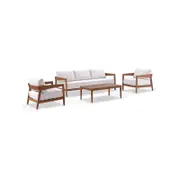 Bronte 3+1+1 Outdoor Aluminium with Sunbrella Lounge Setting with Coffee Table Teak Look - Sunbrella Canvas Canvas