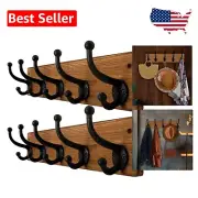 Heavy Duty Wall Mounted Coat Rack with 5 Vintage Cast Iron Hooks - 17 Inch