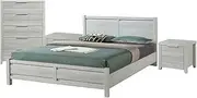 4 Pieces Bedroom Suite Natural Wood Like MDF Structure Queen Size White Ash Colour Bed, Bedside Table & Tallboy