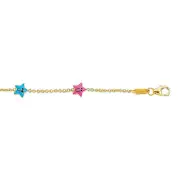 Children's 14K Yellow Gold Station Smiley Face Star Cable Link Chain Bracelet