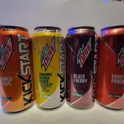 4 New Mountain Dew Kickstart, 16 Fl Oz cans Black Cherry Fruit Punch Orange Mang