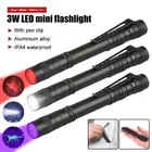 Mini 3W LED Flashlight UV Red Penlight Blacklight Pen Clip Pocket Portable Torch
