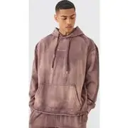 Mens Chocolate Man Embroidery Oversized Sun Bleached Wash Hoodie