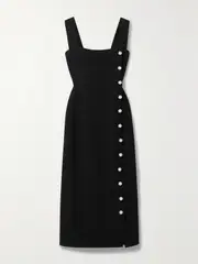 [Adam Lippes] Adam Lippes - Faux Pearl-embellished Wool-crepe Midi Dress - Black - US8 US 8 Black