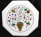 White Marble Coffee Table Top Antique Design Inlay Work Balcony Table for Home