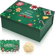 Box with Lid，Luxury Cardboard Gift Packaging Box with Greeting Card Shred Raffia for Xmas Weddings Birthdays Gifts Packaging (Green)