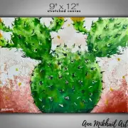 Prickly Pear Acrylic Cactus Painting Original Artist Direct Art 9" by 12" AMA