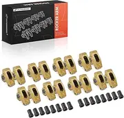 A-Premium 16Pcs Gold Aluminum Engine Roller Rocker Arms with Needle Bearings Compatible with Chevy SBC 350, 1.5 Ratio, 7/16" Studs
