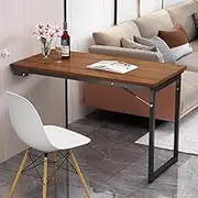 Wall Mounted Folding Table Space-Saving Wooden Desk with Support Legs, Flip-Up Floating Desk for Small Spaces, Invisible Drop Leaf Computer Table Dining Table for Kitchen(Black Leg,120x60cm(48x24in))