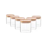 Argon Tableware Square Glass Storage Jars with Wooden Lids - 680ml - Pack of 6