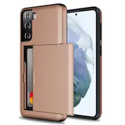 ZUSLAB Galaxy S21 5G Slide Armor Wallet Case Credit Card Holder Protective Cover for Samsung - Rose Gold