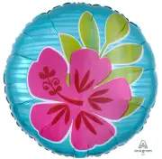 Anagram Summer Scene Flowers Hibiscus Luau 18" Round Jr Shape Foil Balloon