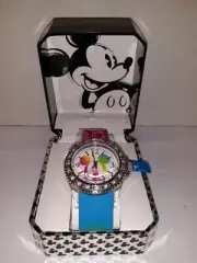 MZ Berger Disney Wrist Watch With Mickey on Face Rainbow Wristband and Face
