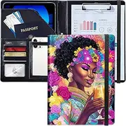 Padfolio/Portfolio Folder Clipboard,African American Girl Personalized Leather Portfolio Padfolio W/Resume Document Organizer Letter Size A4 Writing Pad Business Card Holders for Men Women