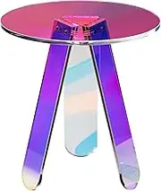 VEVOR Round Iridescent Side Table, Acrylic End Table, Clear Rainbow Acrylic Coffee Table for Drink, Food, Snack Used in Living Room, Bedroom, and Study