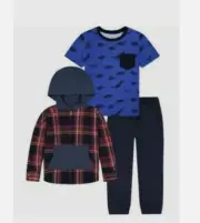 ANDY & EVAN 3 PIECE FLANNEL HOODIE/SHIRT/PANTS (RED DINO 5)NWT