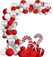 131 Piece Balloon Garland Set, Christmas Balloon Garland Bow Red White Silver Balloon with Gift Box Candy Canes Balloons Balloon Arch Set for Valentine's Day Christmas Birthday Party Decoration