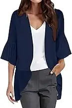 Womens Chiffon Cardigan 3/4 Sleeve Open Front Lightweight Coat Blouse Tops Beach Cover Up Long Cardigans For Women Cable Knit Suits Business Black Blazer Ladies Half Sleeved Jacket