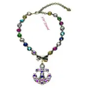 NEW Betsey Johnson Aurora Borealis ANCHOR NECKLACE Gold Crystal Rhinestone Chain