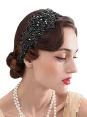 SWEETV Black Rhinestone Flapper Headband-Elastic 1920S Headpiece, Great Gatsby H