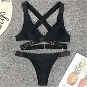 [NSADE] Sexy Bandeau Bikini Adjust Buckle Swimsuit Women Bikinis Micro Bikini Set Brazilian Swimwear Female Suit (Color : Black, Size : Large)