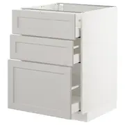 METOD base cabinet with 3 drawers, white Maximera/Lerhyttan light grey, 60x60x80 cm