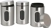 Harbour Housewares Tea Coffee and Sugar Canisters Set - Brushed - 3pc Transparent Window Airtight Food Storage Containers Kitchen Caddy Stainless Steel Storage Jars