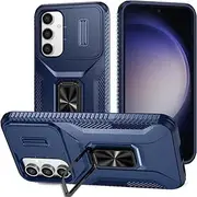[Jarttarn] for Samsung Galaxy S23 FE Case, Slide Camera Cover& Rotating Ring Kickstand Case, Shockproof Military Grade Silicone Bumper Anti-Fall Protector with Stand (Blue)