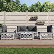 5 Piece Garden Lounge Set with Cushions White Steel, Furniture Sets, Patio Furniture