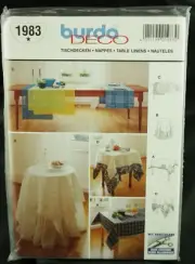 NEW Burda Deco Sewing Pattern 1983 Table Linen Tablecloth Rectangle Round Square