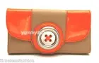 MIMCO LUSTRE BUTTON LEATHER WALLET IN CAMEL NEON ORANGE BNWT RRP$169