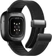 [WestEagle] Magnetic Leather Bands Compatible with Fitbit Versa 4/Versa 3/Sense 2/Sense, Magnetic Clasp Wristband Accessory, Adjustable Soft Replacement SmartWatch Strap for Men and Women- Black