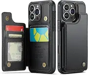 DOUC for iPhone 16 Pro Wallet Case with Card Holder, Kickstand Shockproof Phone Case for iPhone 16 Pro, Case for iPhone 16 Pro with RFID Blocking for Women Men, Cover for Apple 16 Pro 6.3 Inch, Black
