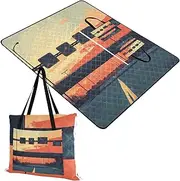 Yoogain Packable Blanket Sand Free Beach Big Beach Blanket for 8 to 10 Adults Concert Blankets Highway Street Setting Sun 60x80in
