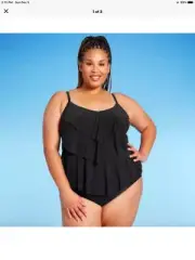 Women's Plus Size Tiered Tankini Top - Aqua Green, Black, NWT, 22W