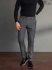 Grey Slim Fit Signature 100% Wool Trousers With Motion Flex Waistband (M32921) | $126