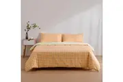 Dreamaker Micro Flannel Reversible Grid Quilt Cover Set - Chai