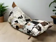 Artisan Cowhide Beanbag Cover � Triangular Patchwork Lounger in Natural Tones