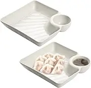 2 Pcs Chip and Dip Serving Set PP Chip and Dip Serving Set Vinegar Dish and Bowl Divided Dish and Square ChipaAnd Bowl White, and